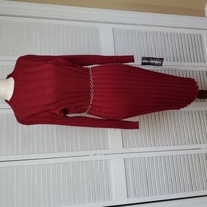 Nina Leonard Women's Burgundy Knit Ribbed Midi Dress NWT